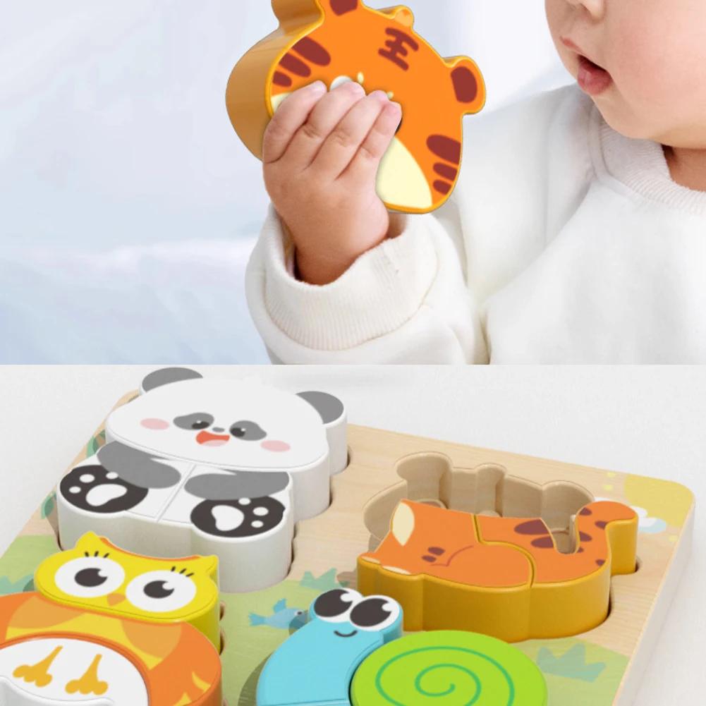 4-In-1 Wooden Toys 3D Wood Puzzle Cartoon Animals Cognitive Jigsaw Puzzle Early Learning Educational Toys for Children Gift