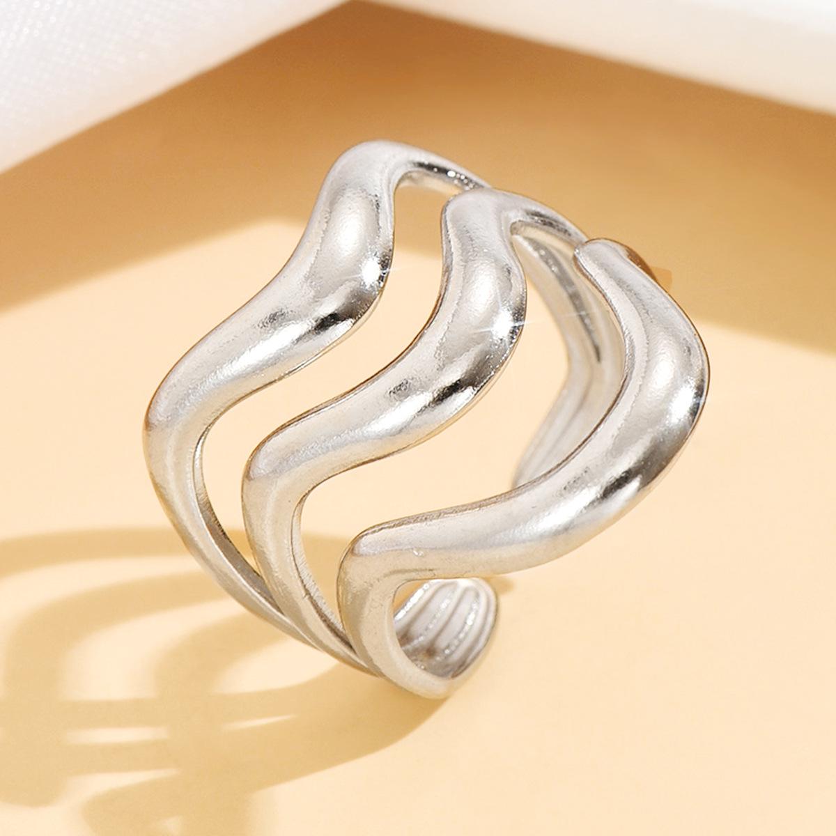 Cross-Border Ins Style Geometric Thick-Lined Stainless Steel Wide Band Ring for Women