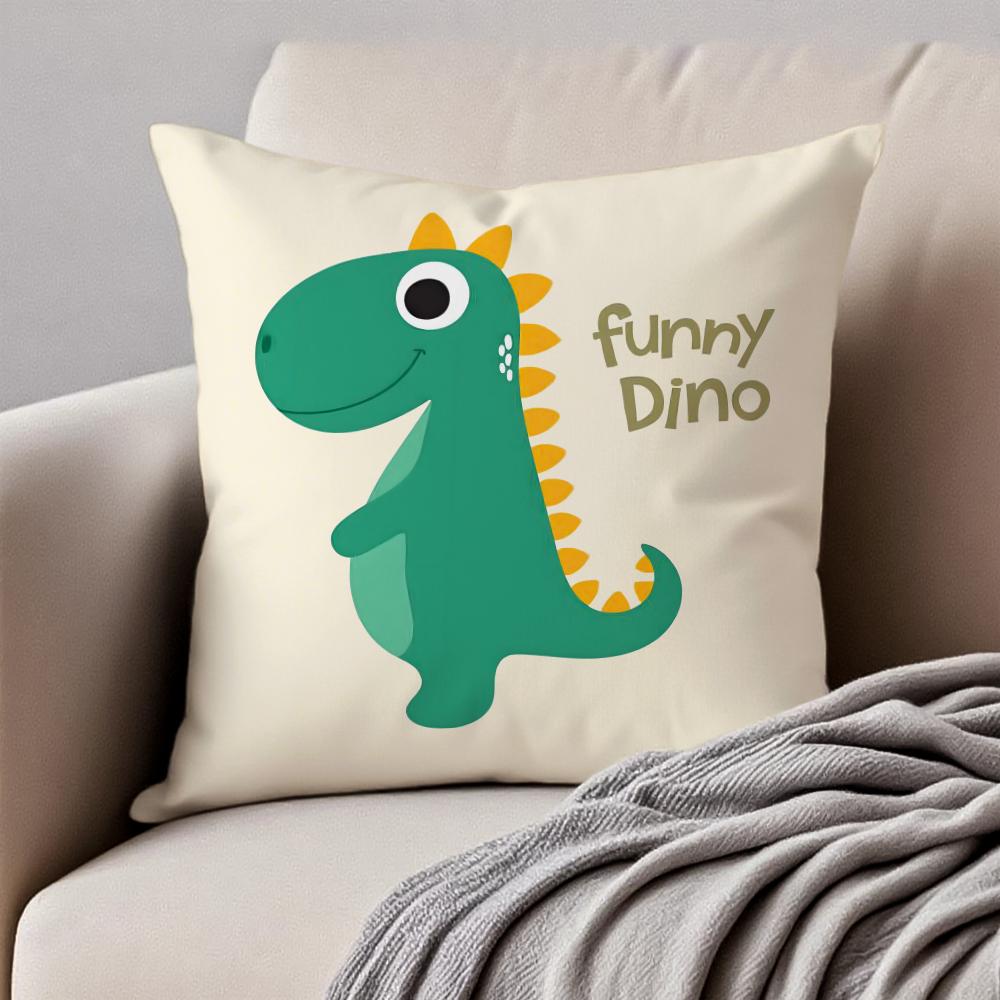 Cute Funny Art Dinosaur Cushion Cover Pillowcase Anti-Dustmite Invisible Zipper Short Plush Sofa Cushion
