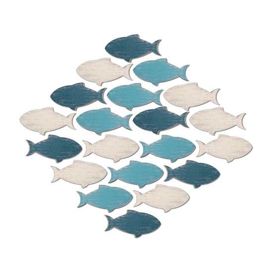 Yousheng 20Pcs/Set Wooden Fish Wall Decoration School of Fish Beach Lake House Bathroom Wall Art Nautical Coastal Ocean Theme Hanging Ornament