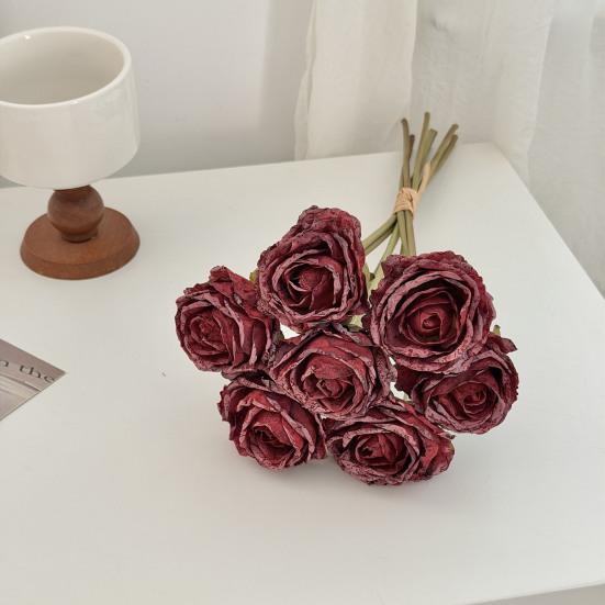 7 Bündel künstliche Rosen, Retro-Rosen mit Stielen für Tischvase, Braut-, Hochzeits- und Heimdekoration