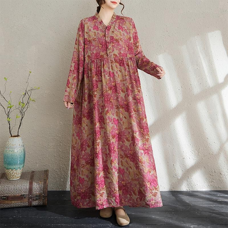 Long Sleeve Plus Size Cotton Vintage Floral New In Dresses for Women Casual Loose Spring Autumn Dress