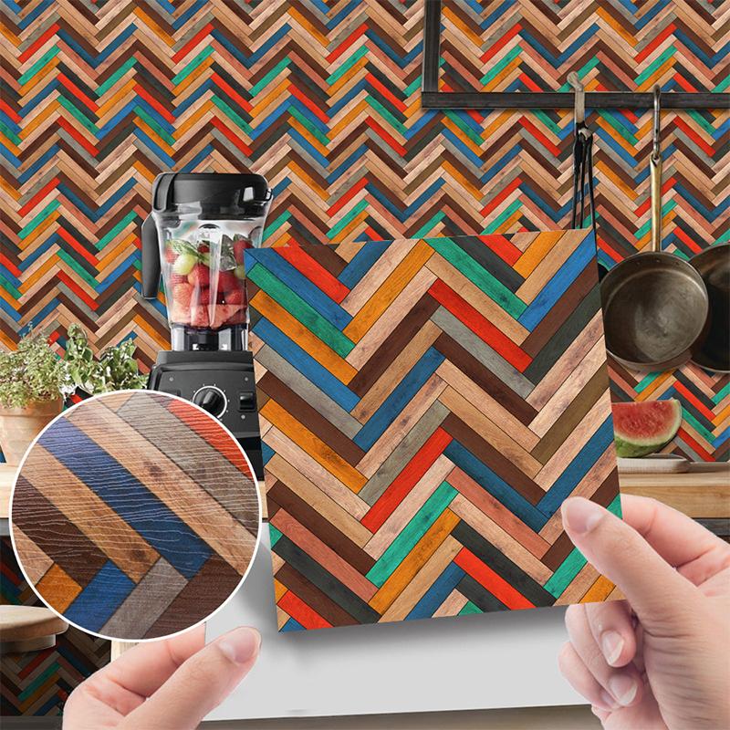 20Pcs Waterproof Wall Stickers Imitation Wood Grain Tile Floor Wall Sticker Self Adhesive Living Room Bathroom Home Decor