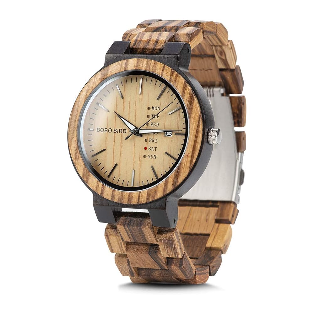 Bobo Bird Men s Wooden Watch Analog Quartz Date Display Lightweight Brown