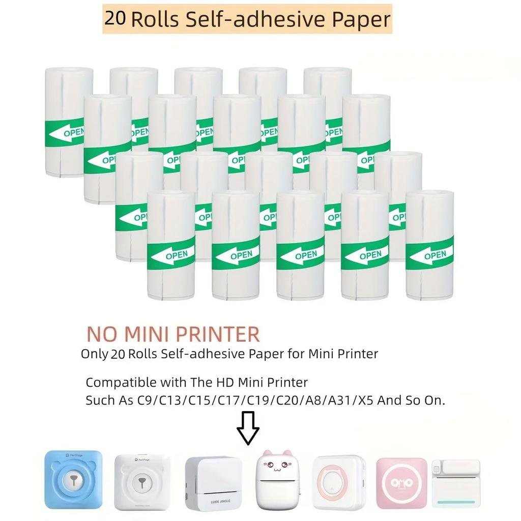 Thermal Paper 57mm Wide Roll, Label Sticker, Suitable for Mini Printer, Children's Camera