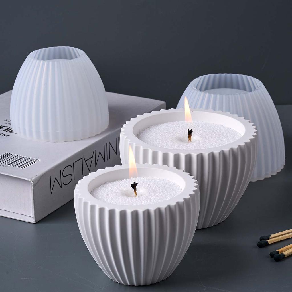 Round Stripe Candle Jar Silicone Mold DIY Flowerpot Concrete Molds Plaster Resin Jewelry Storage Box Craft Making Home Decor