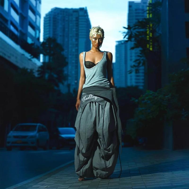 Sweatpants Design Sense Contrasting Color Straps Scimitar Pants Spring and Summer Hip-hop Pants Quick-drying Paratrooper Pants Women