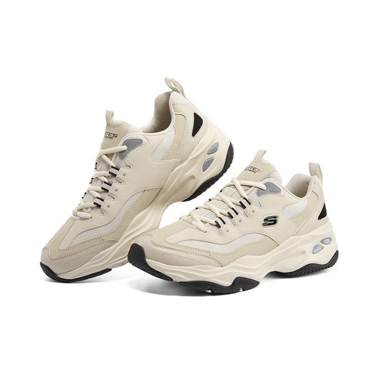 Skechers DLites 4.0 Fabric Leather Sport Casual Low Top Shoes Men Sneakers Natural-Black 237409-NTBK