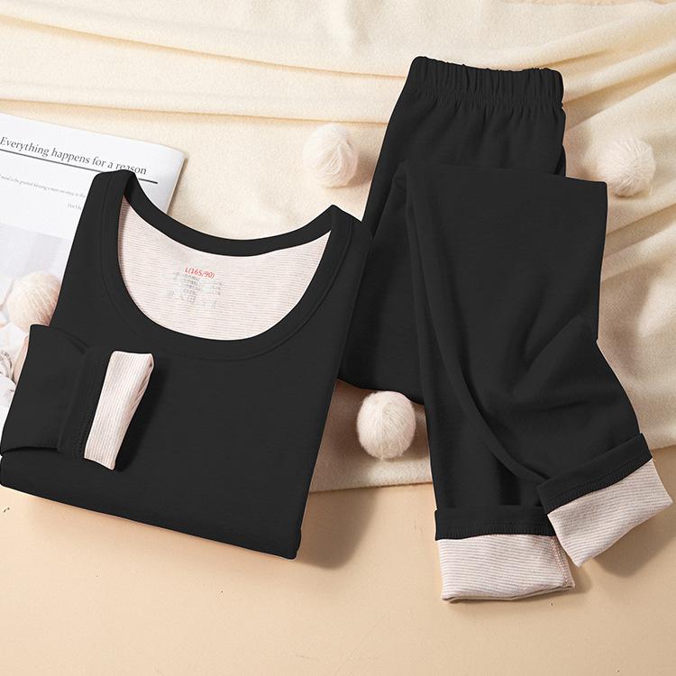 Thermal Underwear Set Double-sided Cashmere Long Johns Plus Cashmere Thick Autumn Winter for Women Warm Underwear