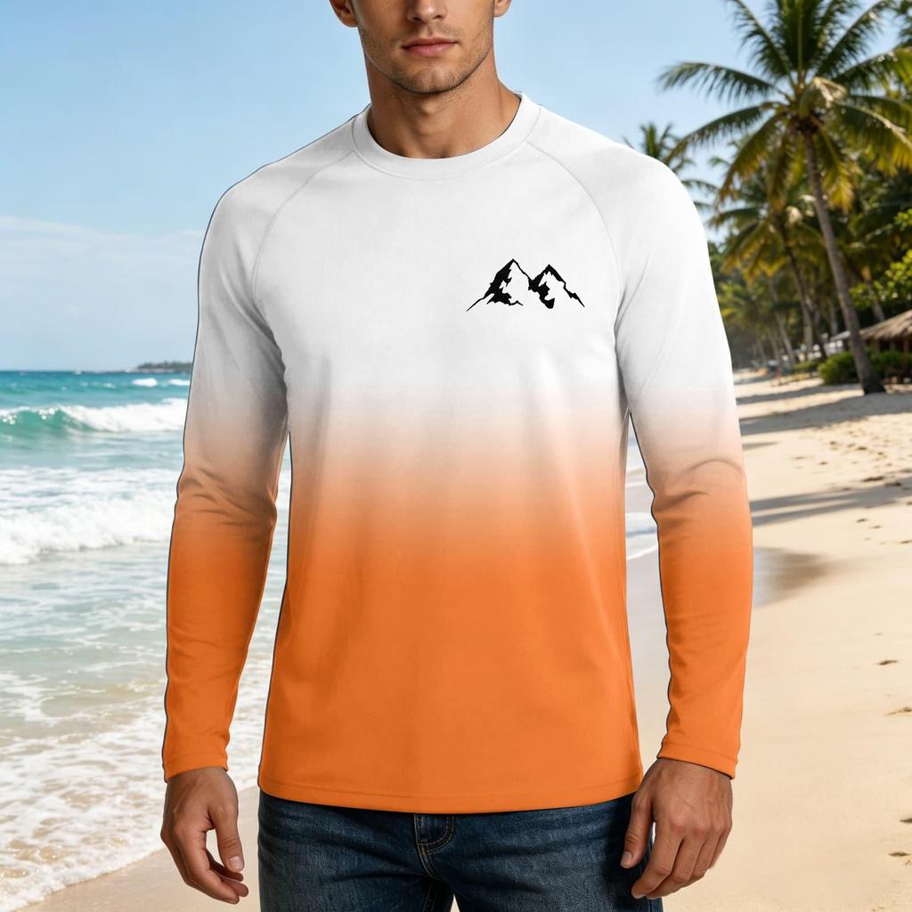 Men's Long Sleeve UPF50+ Sun Protection Shirt Lightweight Breathable Quick Dry Outdoor Casual Loose Fit T-Shirt for Summer Hiking Fishing