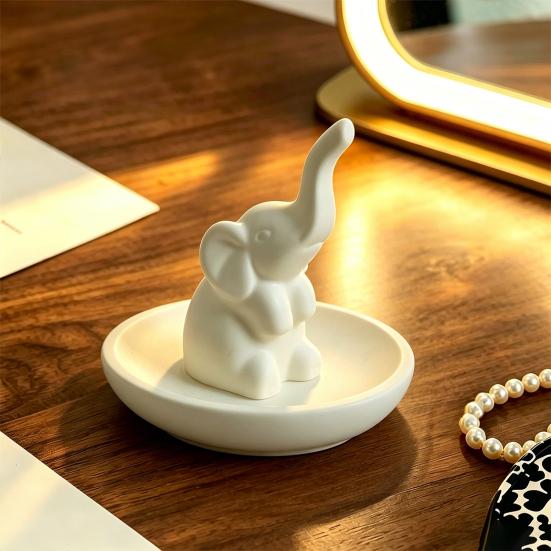 Jewelry Storage Tray, with Upturned Nose Elephant Design, Waterproof Compact Organizer for Rings Earrings Bracelets