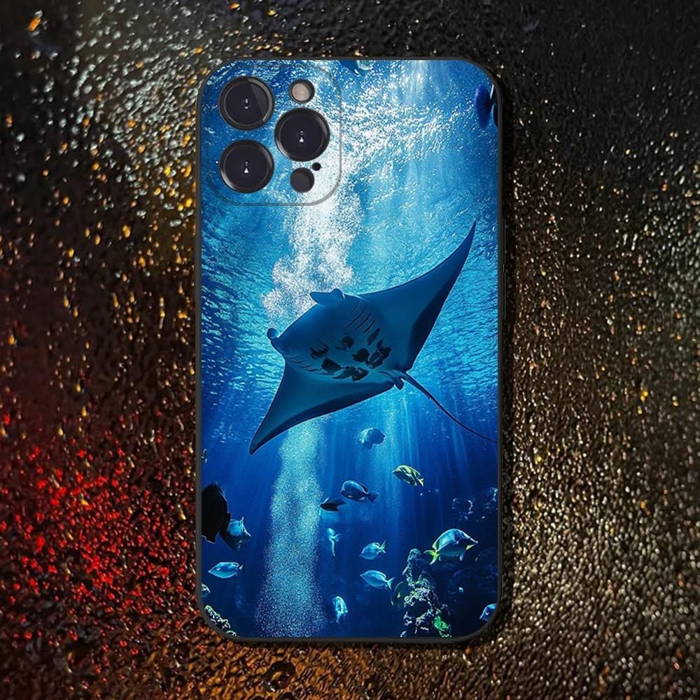 

Animal Manta Ray Phone Case For iPhone 16,15,14,13,12,11 Plus,Pro Max,XS,X,XR,SE,Mini,8,7,Soft Silicone Black Cover iPhone12