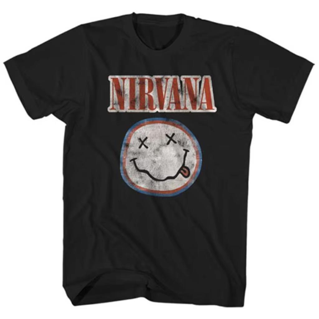 

NIRVANA Smiley Face Graphics 100%cotton Unisex Shirt 2026 Summer O-neck Men Y2k Short Sleeve Retro Rock Fashion Tshirt Fan Gi... S разноцветный