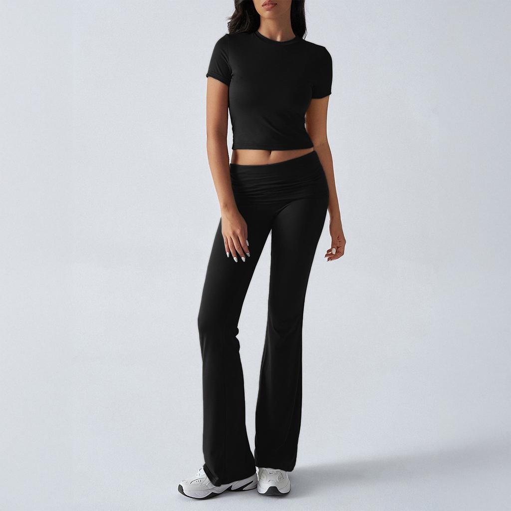 Women's Short Sleeve Flare Leg Tracksuit Set Multi Color Casual Outfit