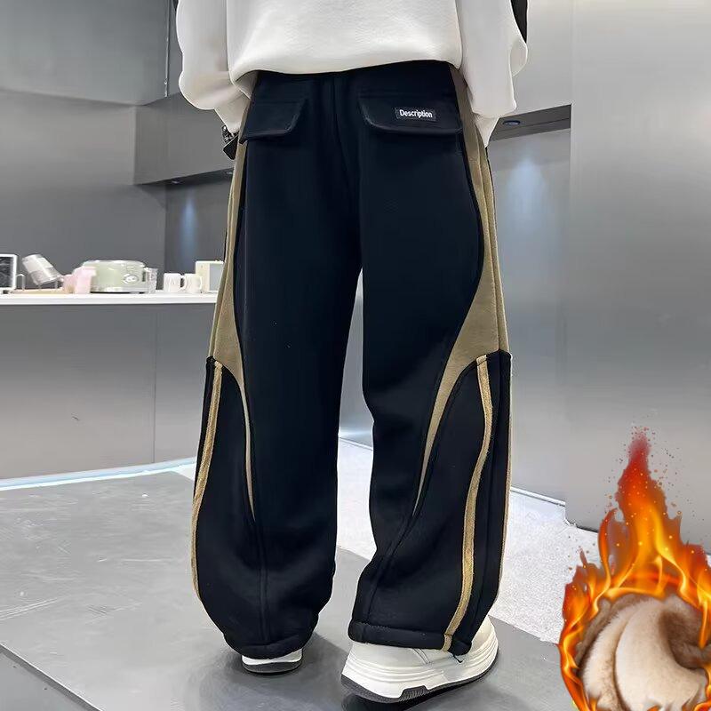 Winter  Boys' Warm Velvet Sweatpants - Versatile Casual Pants for Kids