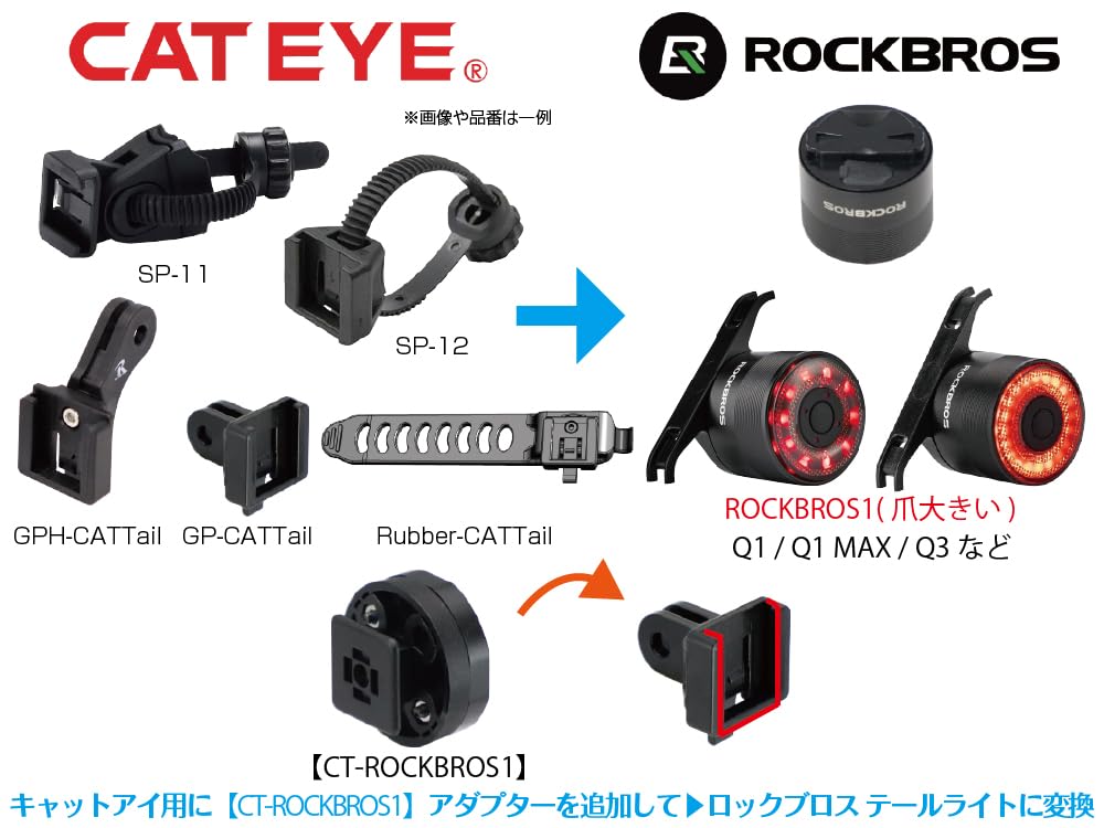 Safety Light Adapter for CATEYE Rock Bros Tail Light Adapter To Convert CATEYE Safety Light Bracket To Q1 Q3 Tail Light Light [REC MOUNT] (large