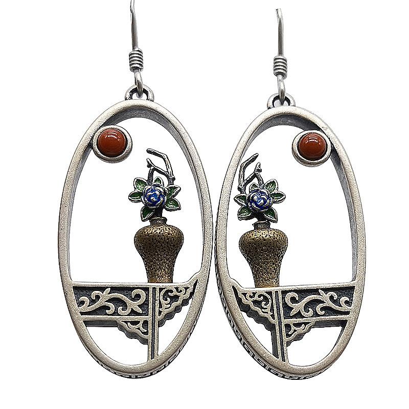 

Buyee 925 Sterling Silver Female Drop Earring Elegant Ethnic Style Vase Earring for Women Fashion Golden Fine Jewelry Earring