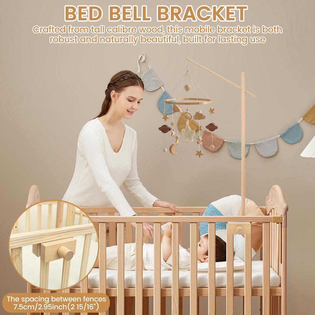 Baby Wooden Bedbell Bracket Wooden Cot Mobile Arm Unisex Crib Mobile Holder Easy Assembly Crib Mobile Arm for Cradle Stroller