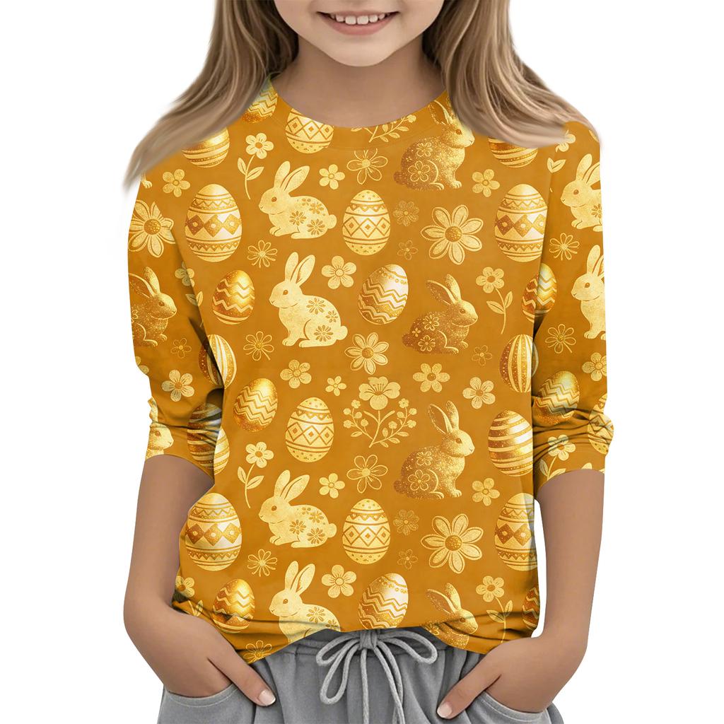 Children's Seven Quarter Sleeve Easter Print Round Neck Print Casual Top