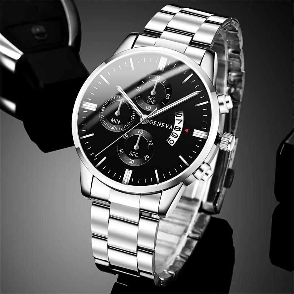 1/2pcs Luxury Men Business Watch Stainless Steel Calendar Big Dial Watches for Men Fashion Sports Casual Quartz Wristwatch Clock