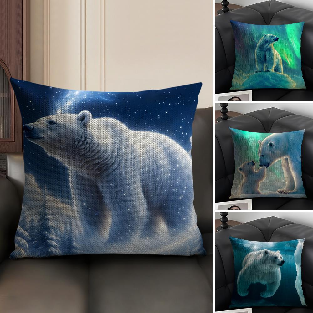 Polar Bear Cute Cushion Cover Natural Linen Organic Fabric Double-Sided Printing Sofa Home Decor Gift Pillow Case