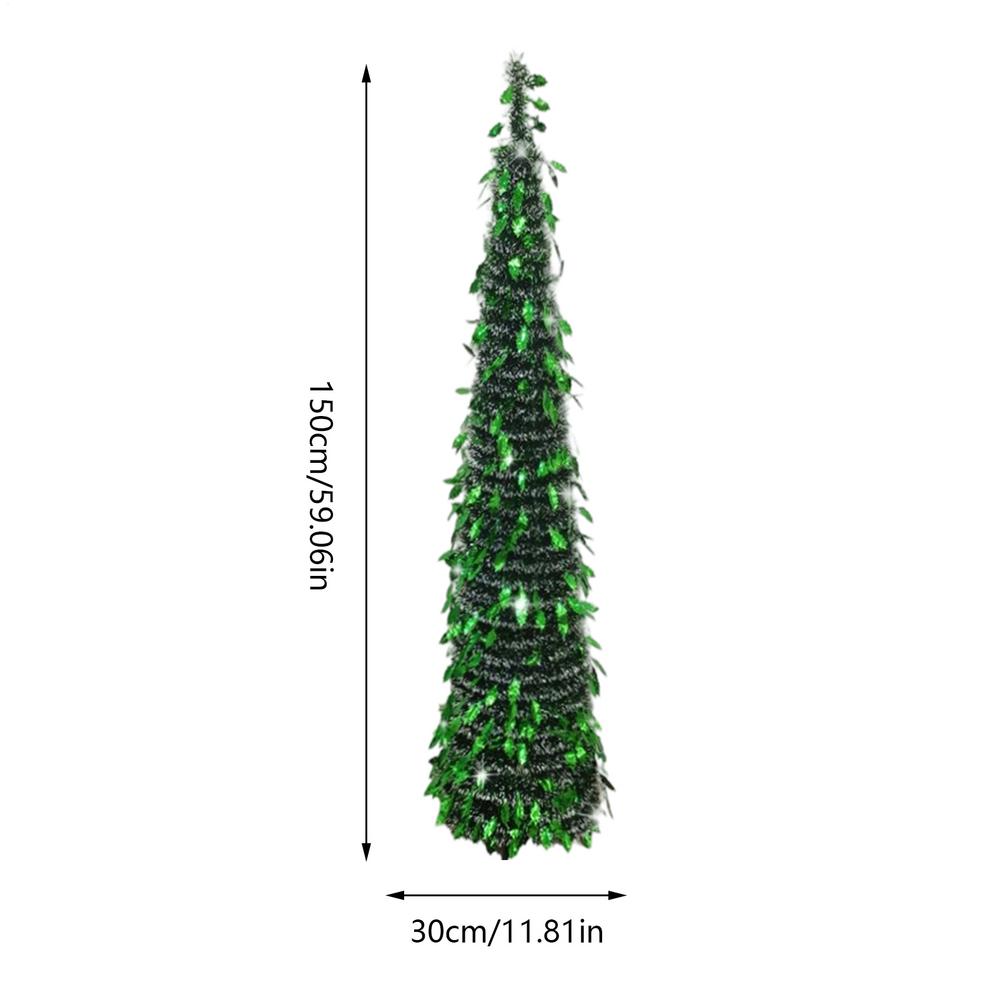 Foldable Detachable Artificial Christmas Trees Glitter Faux Christmas Tree With LED Colorful Lights 5Ft Realistic Plants Decor