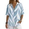 Damen Mode Polo Kragen Knopf Vintage Blumendruck Locker Geschnitten Kurzarm T-Shirt Leinenmischung Lässiges Oberteil für den Sommer