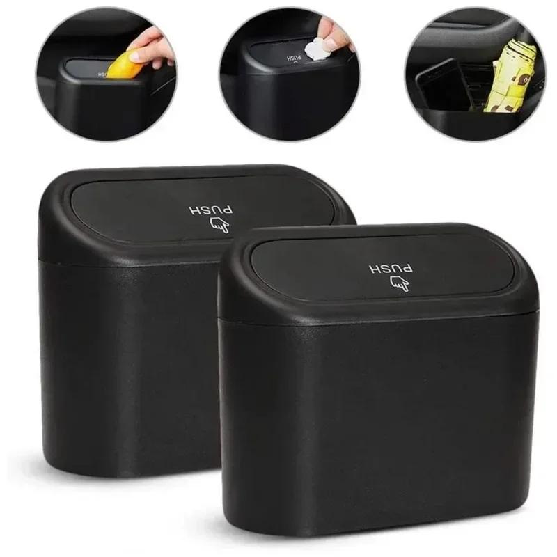 Car Trash Bin Hanging Vehicle Garbage Dust Case Storage Box Black Square Pressing Type Trash Can Auto Interior Accessories