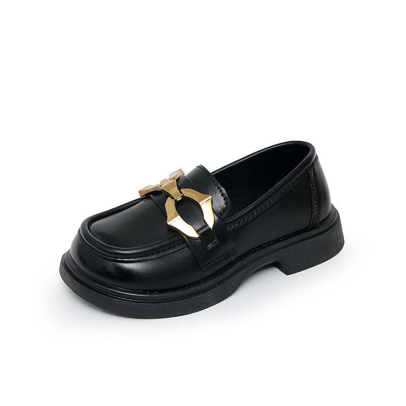 

2025 New Summer Style Soft Sole Black Loafers for Boys and Girls - Children s Princess Leather Shoes in British Style Size 35, Length 21.6 cm