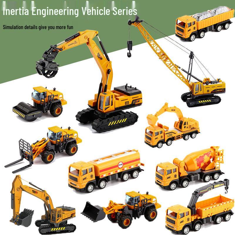 Kids' Inertial Engineering Vehicle Set: Excavator, Bulldozer, Forklift, Loader, Crane Toy Models