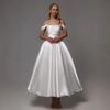 Dress Simple Temperament Spring and Autumn New One-word Shoulder Sleeveless Thin Advanced Texture Light Luxury Main Wedding Dress Medium and Long 