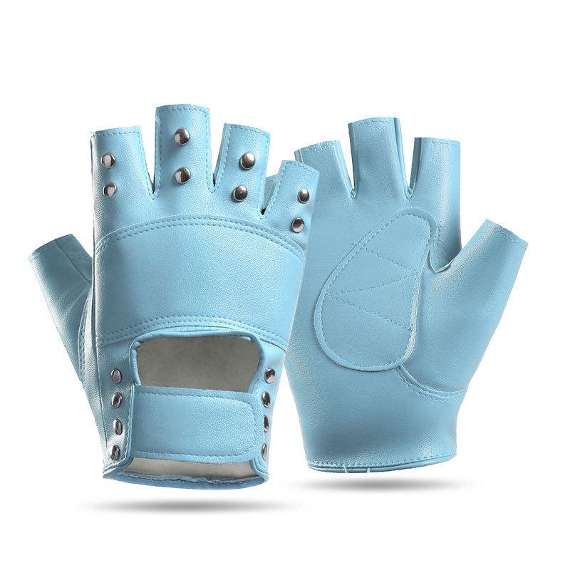 Personalized Rivet Dancing Leather Gloves Half Fingers Bare Fingers Nightclub Performance Ladies Punk Non-mainstream Leather Street Dance Gloves