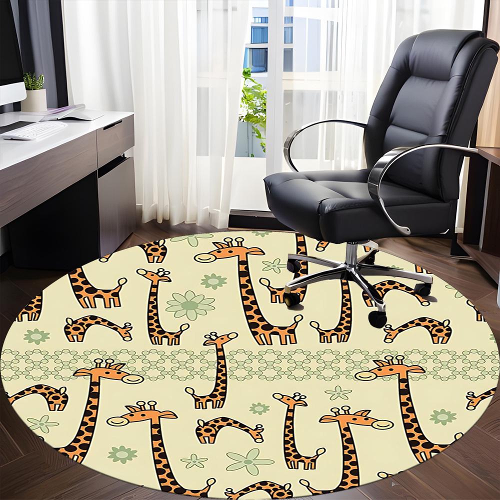 1PC Giraffe Pattern Office Round Area Rug, Mat Suitable For Office, Under Office Chairs Bedroom Living Room Home Decor, Room Deco