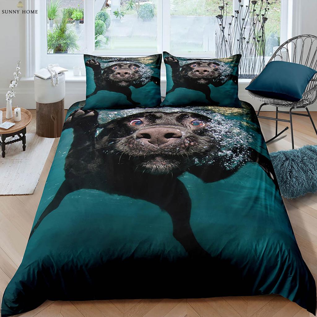 2/3 Piece Duvet Cover Set (1 Duvet Cover + 1/2 Pillowcase, Pillow Core Not Included), Cute Dog Print Bedding Set for Bedroom