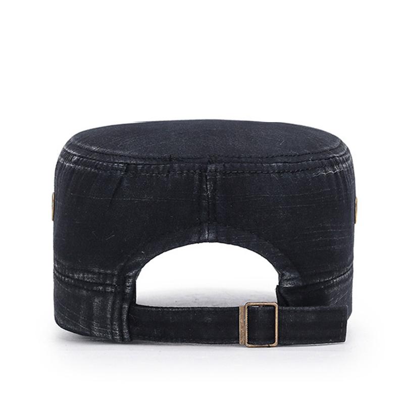 Four Seasons Classic Vintage Flat Top Men Washed Cap Adjustable Cap Winter Warm Cotton Solid Color Sun Protection Military Cap