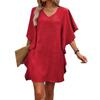 Summer Solid-color Loose Ruffled Flowing V-neck Dress