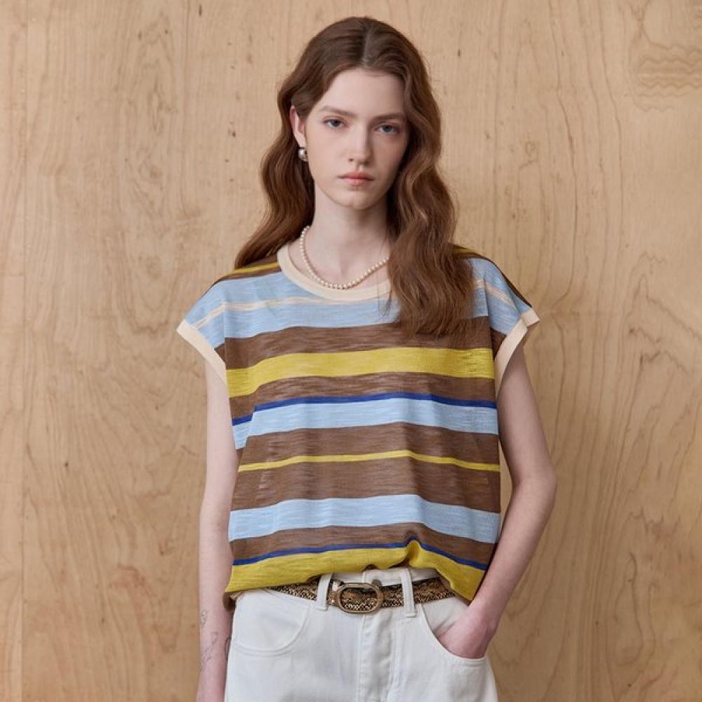 MAXZA Многоцветная полосатая вязаная майка с короткими рукавами Ze06qk010na Braun/FREE