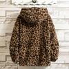 Damenjacke Leopardenmuster Verdickter Plüsch Kapuzenmantel mit Taschen Lässiger Reißverschluss Beidseitige Damen Winterbekleidung