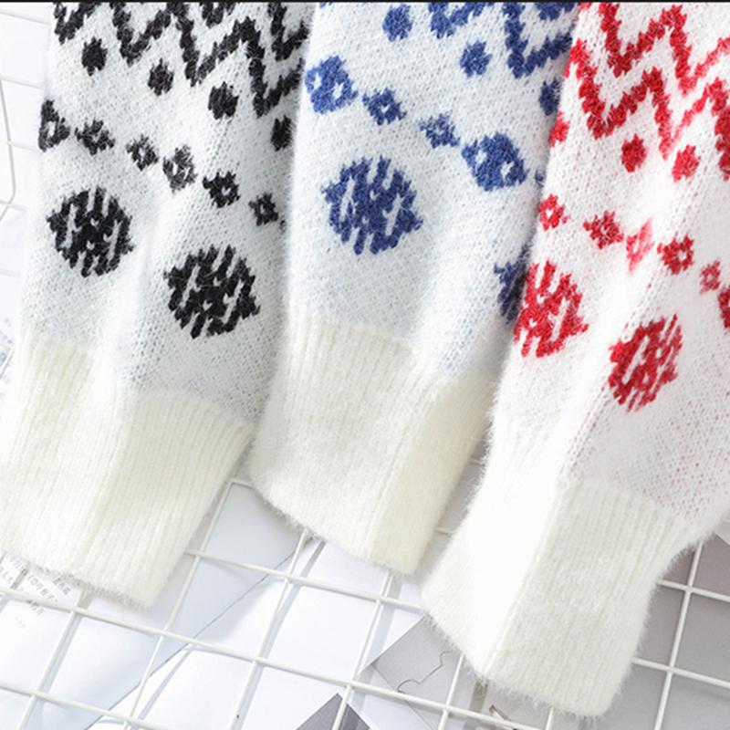 JAYSCE Parstil Vintermode Jultröja Casual Lös rund hals stickad tröja Julklapp Varmtröja