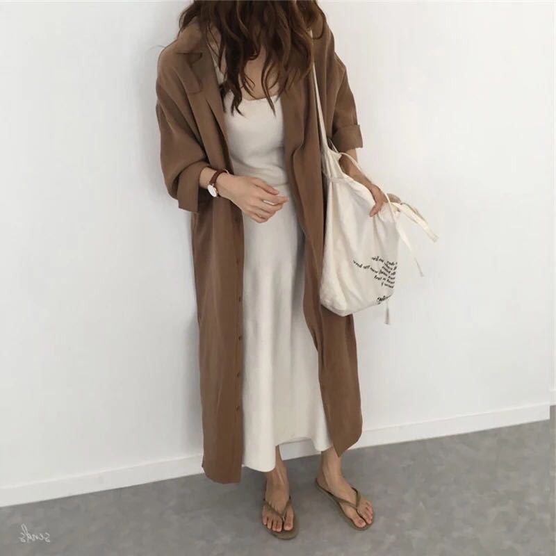 Tie-Waist Shirt Dress Women's Solid Color Skirt Spring Korean Style Loose Student French Lady Fashionable Dress
