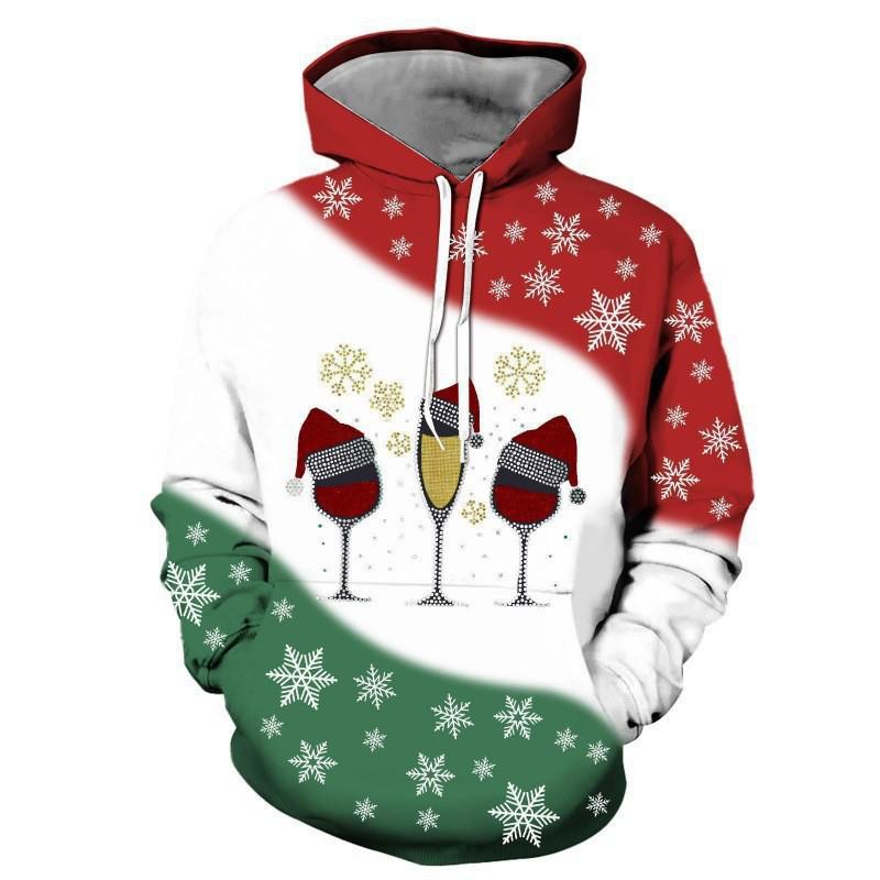 2025 Autumn/Winter Men's Red Wine 3D Christmas Hoodie with Scarf