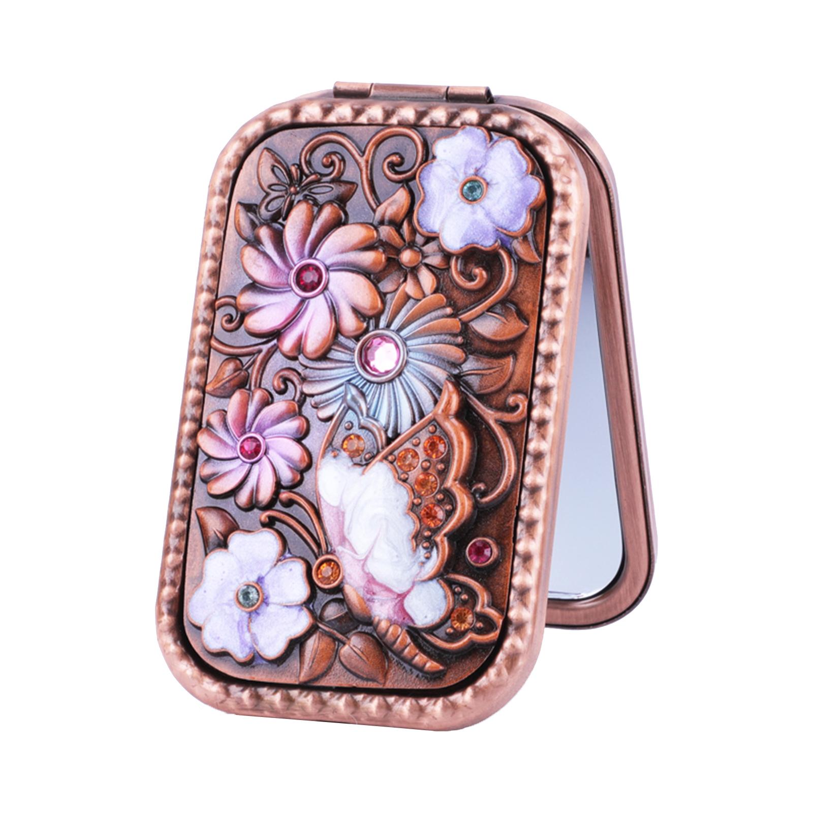 

1 шт. винтажный стиль элегантное складное зеркало двухстороннее портативное компактное зеркало для макияжа косметические принадлежности для путешествий One Size