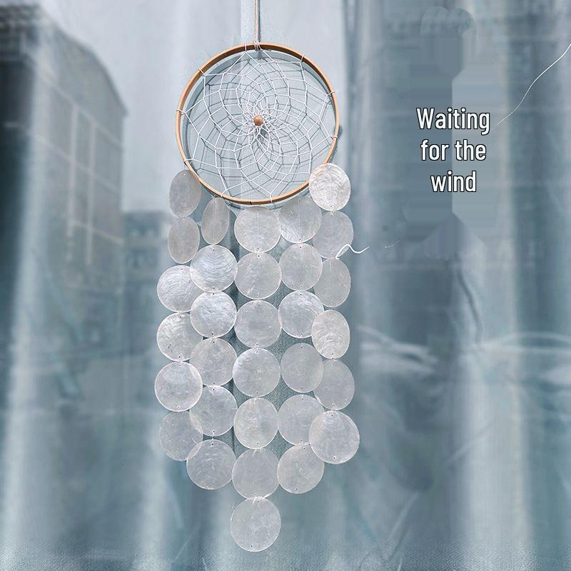 Seashell Wind Chime & Dream Catcher Pendant - Handmade Heart Ornament for Indoor Room Decor