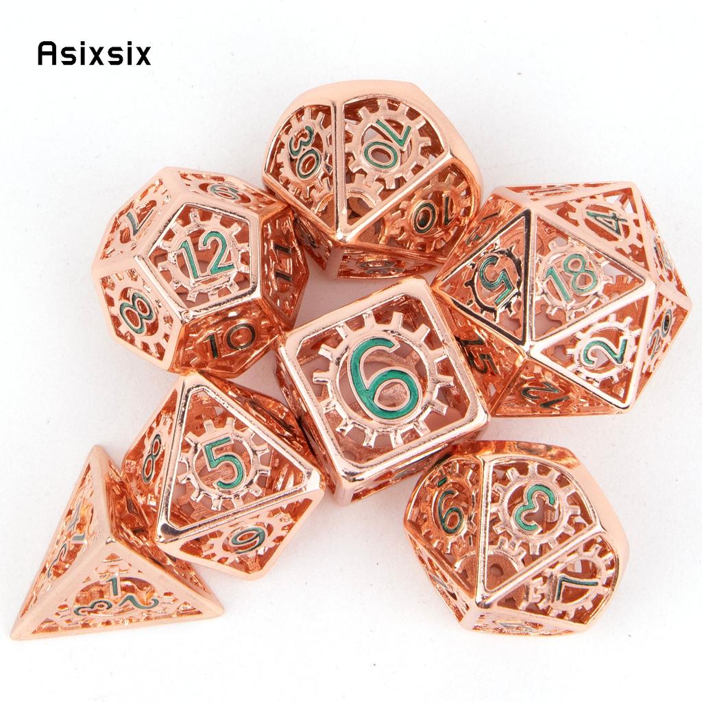 7 Pcs Red Green Gear Wheel Metal Dice Hollow Metal Polyhedral Dice Set Suitable for Role-Playing RPG  Board Game Card Game