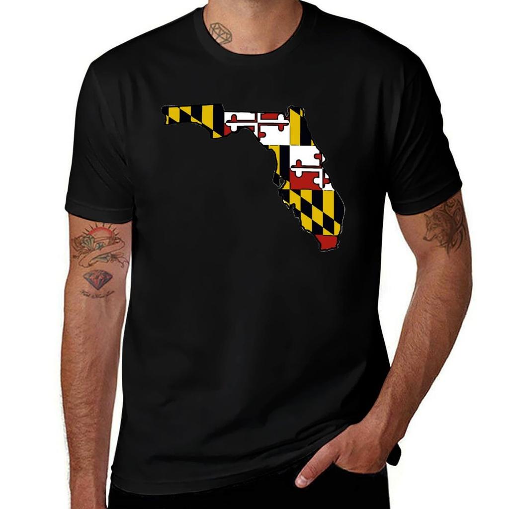Florida outline Maryland flag TShirt Everyday Wear Basic Short Sleeve Top
