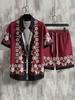 Men's Fashion Short-Sleeve Beach Shirt Set with Natural Plant 3D Print Shirt