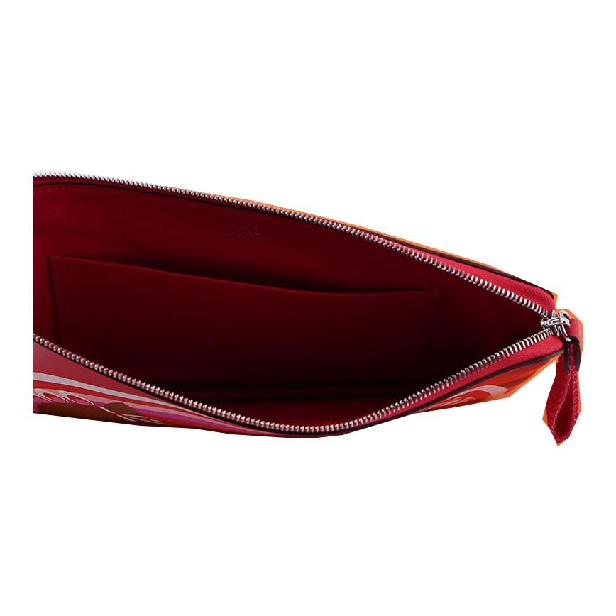 Hermès Teletina Stříbrná přezka Duhový vzor Srdce Tištěná kůže Spojka Dámská spojka Srdce-Červená Kaštanová H082152CKAA
