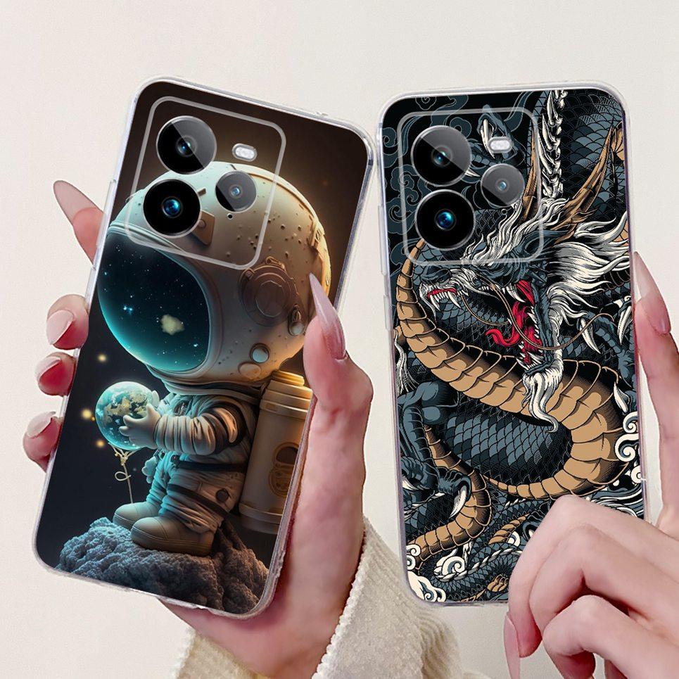 For Realme GT 7 Pro GT7 Pro RMX5010 RMX5011 Back Cover Cool Cartoon Dragon Astronaut Animals Phone Case Soft Silicone Clear Etui