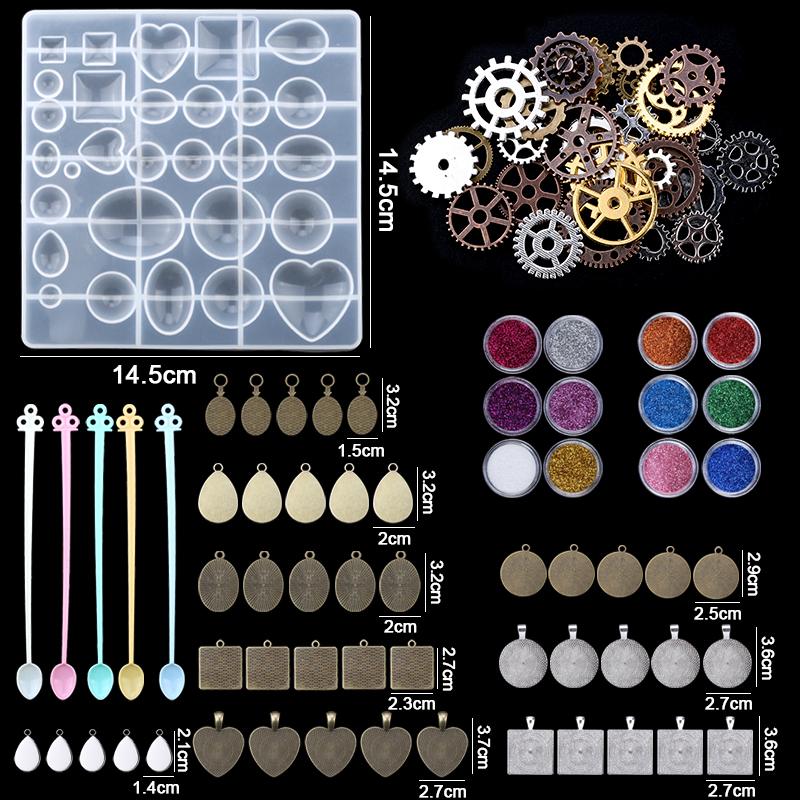 Resin Molds Silicone Kit with Epoxy Resin Supplies Dried Flowers Earring Hooks Foil Flakes Necklace Cord for DIY Jewelry Making