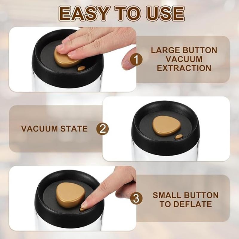 Coffee Vacuum Container, Glass Coffee Bean Storage Container with Lids for Spices Biscuits Loose Leaf Tea, Black Gold Tone